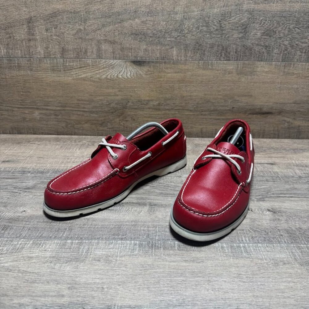Sperry Top Sider Crimson Red Leather Boat Shoes Men's Size 11